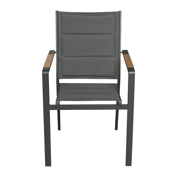 OVIALA - Lot de 2 chaises de jardin en aluminium et textilène gris - Ciotat - large