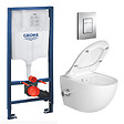 GROHE - Pack WC Bâti-support Rapid SL + WC sans bride avec fonction bidet thermostatique + Plaque chrome (RapidSL-SATClean-1) - vignette