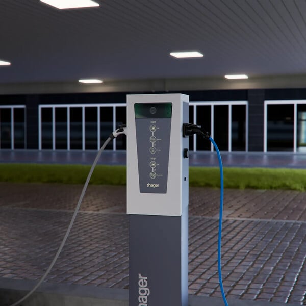 HAGER - Borne de recharge double pour voiture électrique Witty Park 22 kW avec RFID - HAGER - XEV601 - large