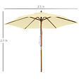 OUTSUNNY - Outsunny Parasol droit hexagonal grande taille de jardin Ø 2,5 x 2,3H m bois de bambou crème - vignette