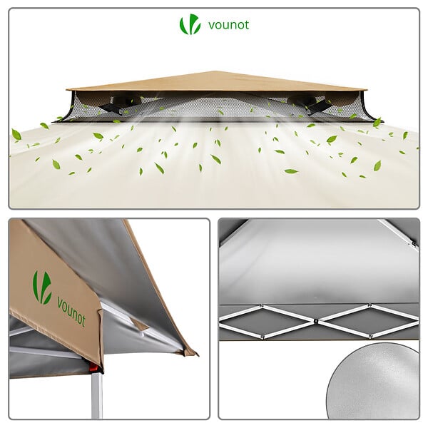 VOUNOT - Tonnelle de jardin exterieure pliable avec moustiquaire 3.6x3.6m beige - large