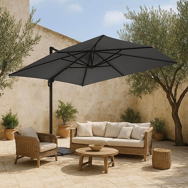 OVIALA - Parasol déporté inclinable et rotatif 4x3m aluminium gris anthracite - Caserta - large