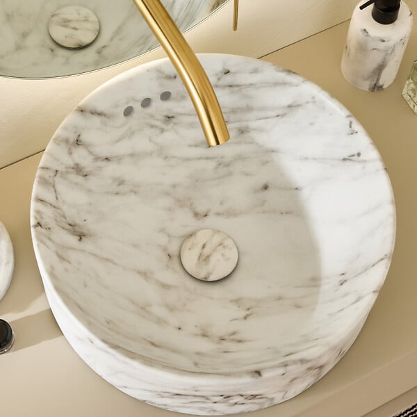 JACOB DELAFON - Vasque ronde à poser Vox marbre blanc sculptural + bonde - large