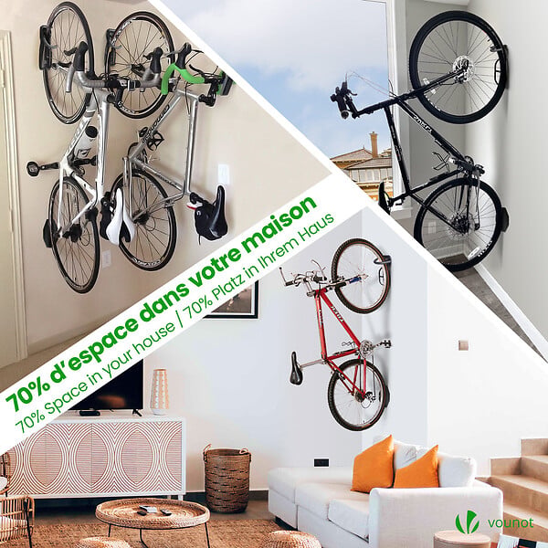 VOUNOT - Lot de 4 supports de velo mural avec coussinets de protection noir - large