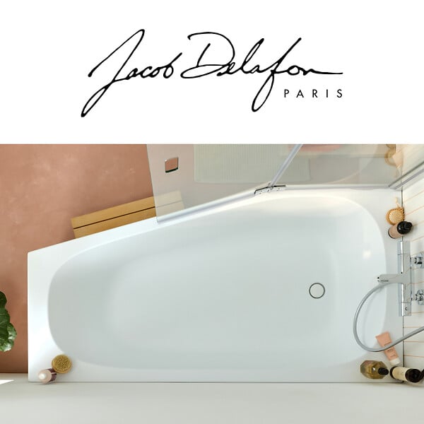 JACOB DELAFON - Baignoire bain douche 170 x 90 Bastille vidage à gauche blanc brillant + tablier en angle + pare-bain chromé - large