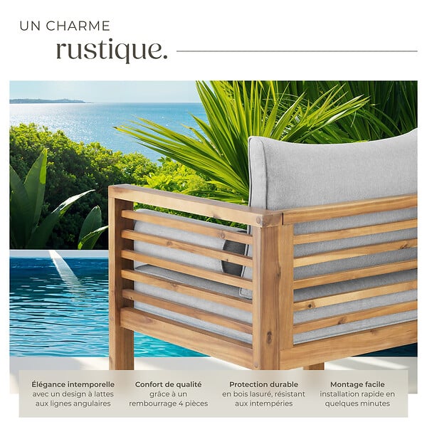 TECTAKE - Fauteuil de jardin Boka, bois lasuré, supporte env. 120 kg marron - large