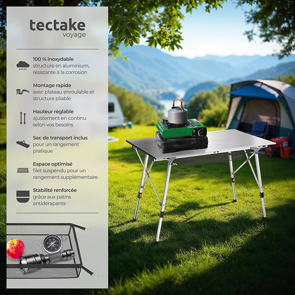 TECTAKE - Table pliante en aluminium Bastian, réglable en hauteur argent - large