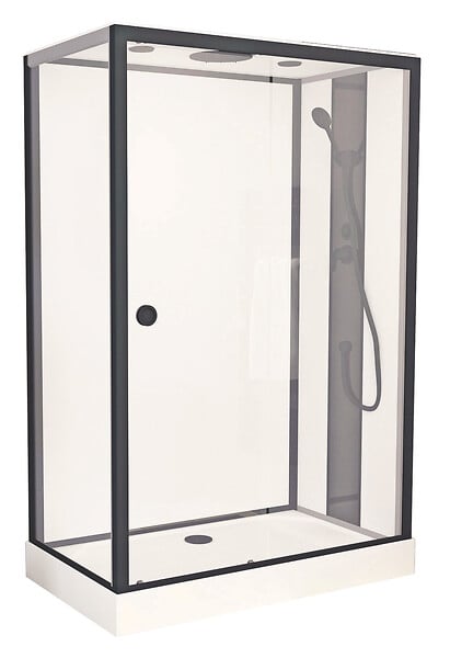 ONDEE - Cabine de douche GONEA - 140 x 80 cm - Accès de face - Profilés aluminium - Noir mat - large
