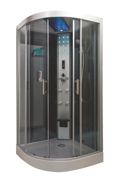 ONDEE - Cabine de douche hydromassante - SKADI - radio- Chromothérapie LED - 1/4C 100 cm - Noir - large