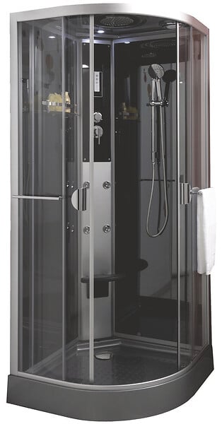 ONDEE - Cabine de douche hydromassante et radio NED - Sans silicone - 1/4C 90cm - Gris - large