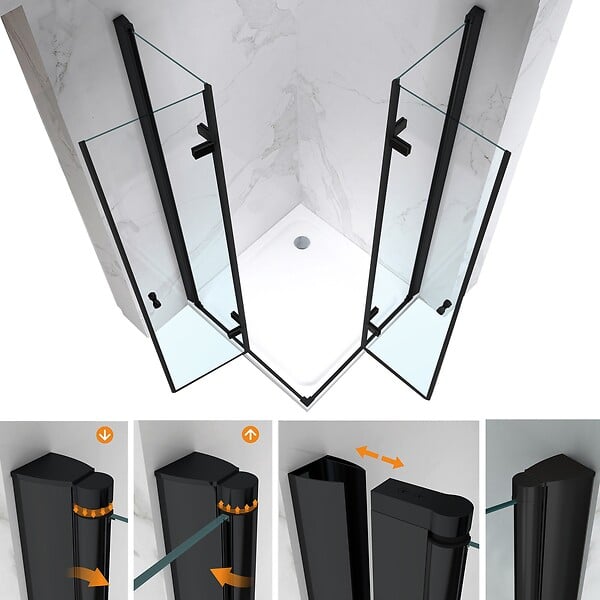 SANIVERRE - ELIZA-BLACK Cabine de douche noire 75x75 cm H.180 pivotante-pliante verre 6 mm - large