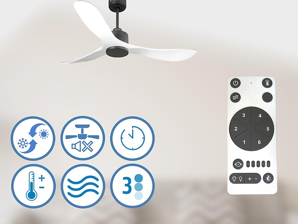 PURLINE - Ventilateur de plafond Réversible  Thermostat Wifi Moteur à courant continu Toits en pente Télécommande Hypersilence Mémoire - large