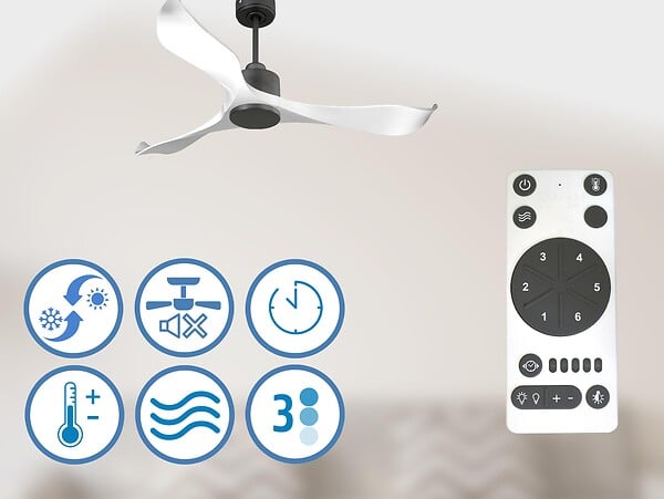 PURLINE - Ventilateur de plafond Réversible  Thermostat Wifi Moteur à courant continu Toits en pente Télécommande Adaptateur 2/3 Lames Hypersilence Mémoire - large