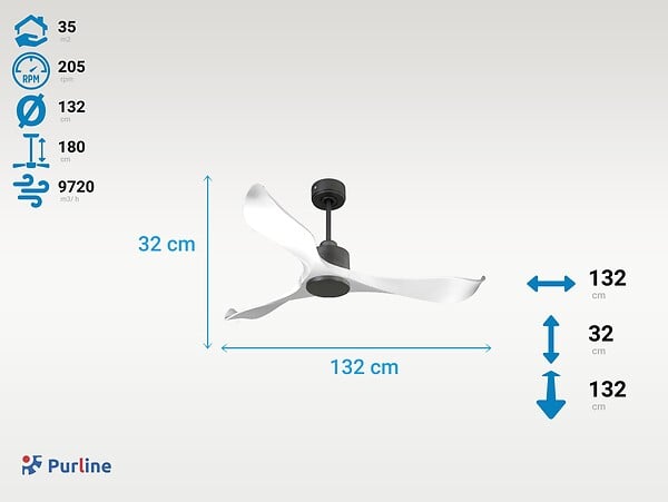 PURLINE - Ventilateur de plafond Réversible  Thermostat Wifi Moteur à courant continu Toits en pente Télécommande Adaptateur 2/3 Lames Hypersilence Mémoire - large
