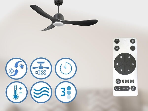 PURLINE - Ventilateur de plafond Réversible  Thermostat Dimmable Wifi Moteur à courant continu Toits en pente Télécommande Lumière à trois tons Hypersilence Mémoire - large
