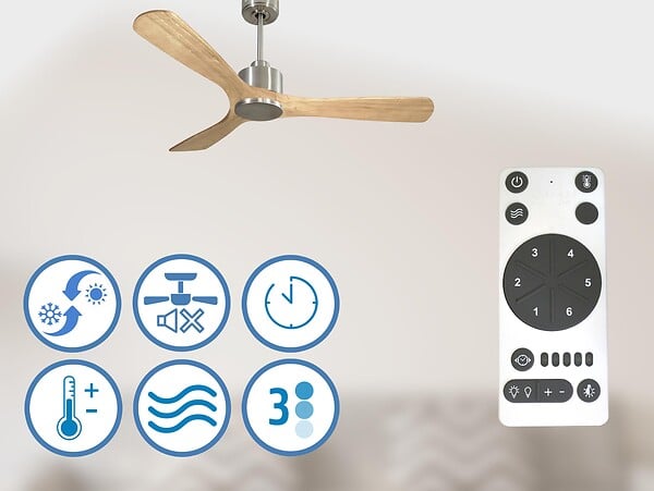PURLINE - Ventilateur de plafond Réversible  Thermostat Wifi Moteur à courant continu Toits en pente Télécommande Hypersilence Mémoire - large