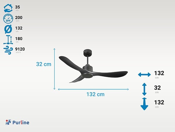 PURLINE - Ventilateur de plafond Réversible  Thermostat Wifi Moteur à courant continu Toits en pente Télécommande Hypersilence Mémoire - large