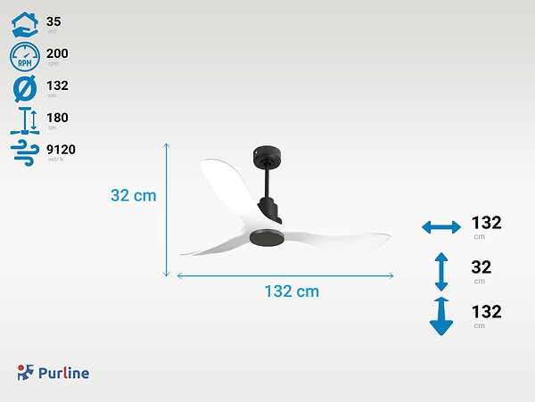 PURLINE - Ventilateur de plafond Réversible  Thermostat Wifi Moteur à courant continu Toits en pente Télécommande Hypersilence Mémoire - large