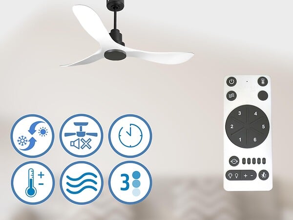 PURLINE - Ventilateur de plafond Réversible  Thermostat Wifi Moteur à courant continu Toits en pente Télécommande Hypersilence Mémoire - large
