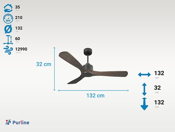 PURLINE - Ventilateur de plafond Réversible  Thermostat Wifi Moteur à courant continu Toits en pente Télécommande Hypersilence Mémoire - large