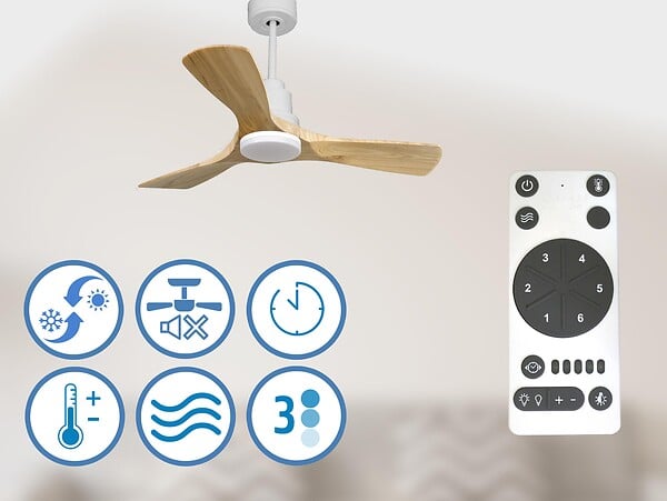 PURLINE - Ventilateur de plafond Réversible  Thermostat Dimmable Wifi Moteur à courant continu Toits en pente Télécommande Lumière à trois tons Hypersilence Mémoire - large