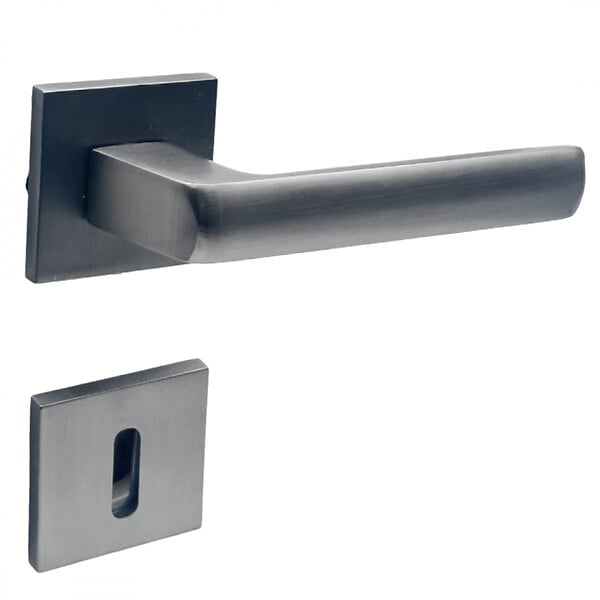 SECURY-T - Poignées de porte sur rosace canon de fusil / anthracite carré - Modèle Fabrizia Trou de clé L - large
