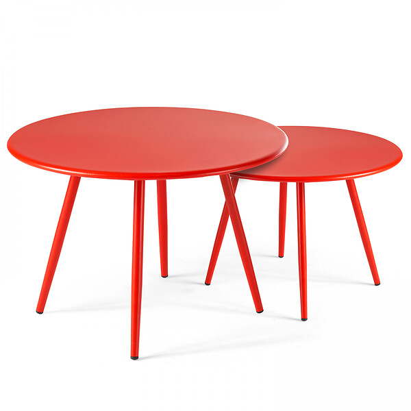OVIALA - Table basse de jardin ronde en métal rouge 50 cm - Palavas - large