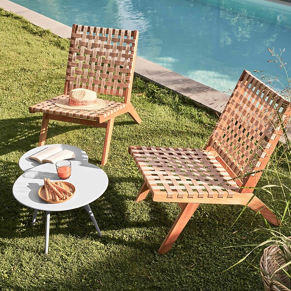 OVIALA - Table basse de jardin ronde en métal blanc 50 cm - Palavas - large