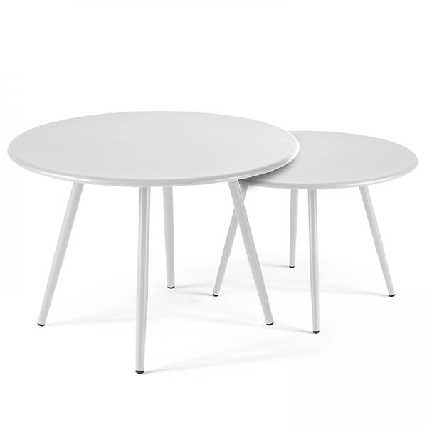OVIALA - Table basse de jardin ronde en métal blanc 50 cm - Palavas - large