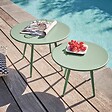 OVIALA - Table basse de jardin ronde en métal vert sauge 40 cm - Palavas - vignette