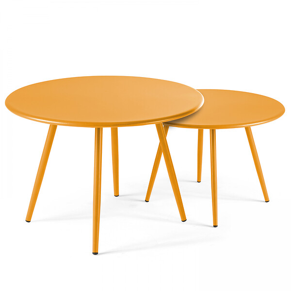 OVIALA - Table basse de jardin ronde en métal jaune 50 cm - Palavas - large