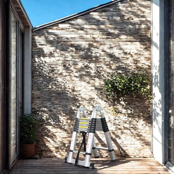 SECURY-T - Echelle/escabeau télescopique double - Aluminium 2x8 marches H5m (2,5+2,5) - large