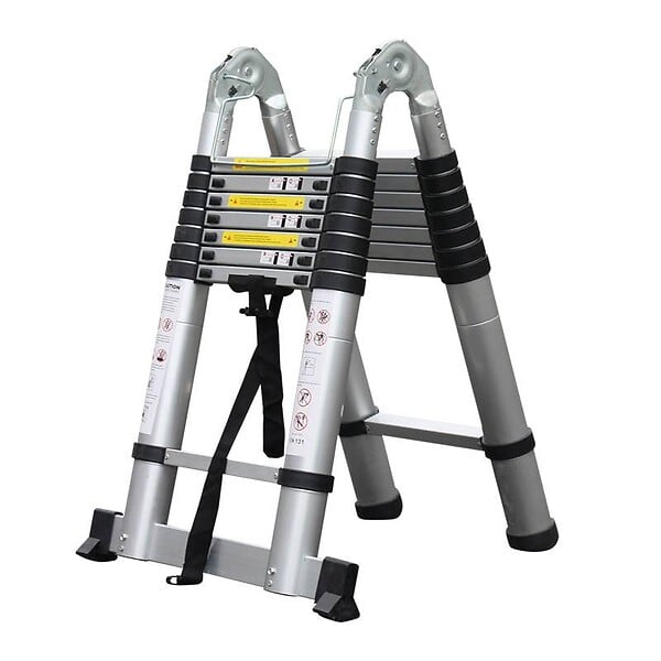 SECURY-T - Echelle/escabeau télescopique double - Aluminium 2x8 marches H5m (2,5+2,5) - large