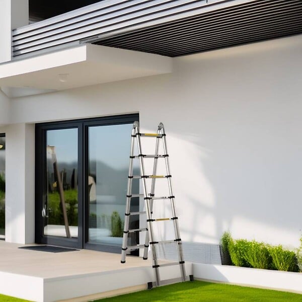 SECURY-T - Echelle/escabeau télescopique double - Aluminium 2x7 marches H4.4m (2,2+2,2) - large