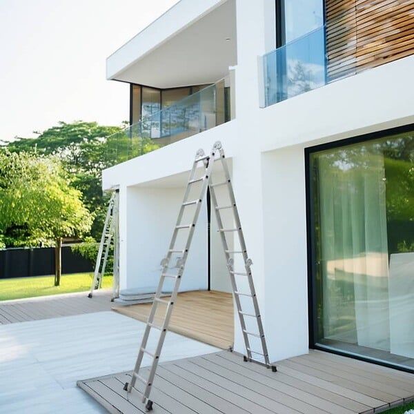 SECURY-T - Échelle Multifonction Pliable 4x5 marches 6 en 1 - 5.7m - 100% aluminium - Avec plateforme échafaudage - large