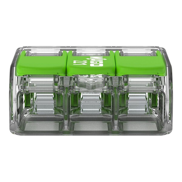 WAGO - Boite de 50 bornes d'installation 221 Green Range Wago - 3 conducteurs 4mm² - à leviers souple & rigide - large
