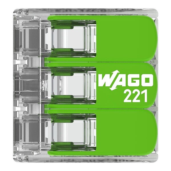 WAGO - Boite de 50 bornes d'installation 221 Green Range Wago - 3 conducteurs 4mm² - à leviers souple & rigide - large