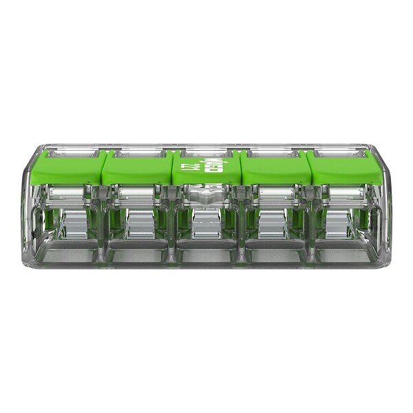 WAGO - Boite de 25 bornes d'installation 221 Green Range Wago - 5 conducteurs 4mm² - à leviers souple & rigide - large