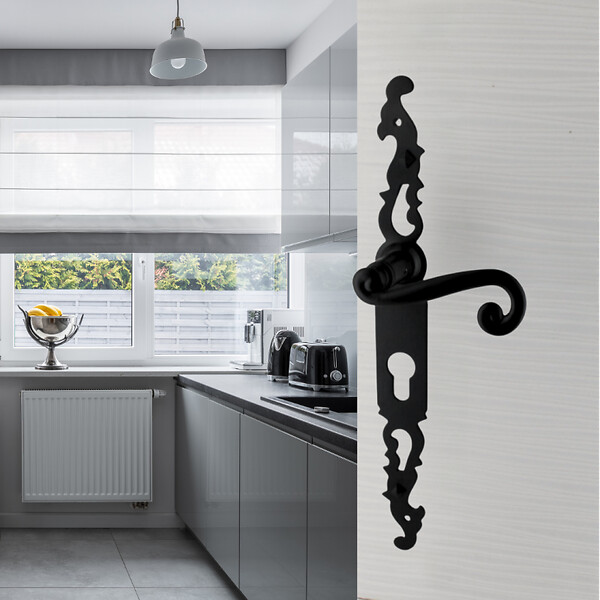 SECURY-T - Poignées de porte fer forgé COQ 330x36mm noir à saillie rehaussée Trou de cylindre i 330X36 mm - large