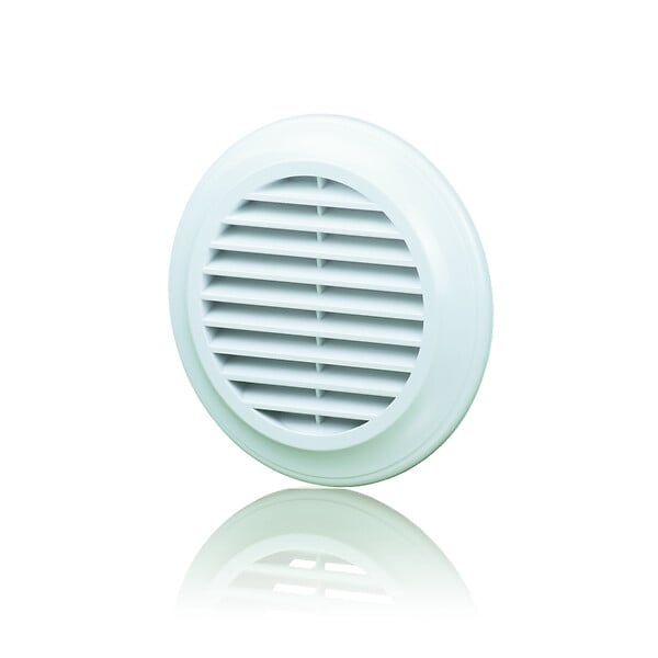 BLAUBERG - Grille aération ronde plastique blanc à ailettes inclinées DECOR avec moustiquaire - Diamètre (mm): 125 - large