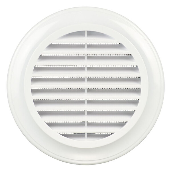 BLAUBERG - Grille aération ronde plastique blanc à ailettes inclinées DECOR avec moustiquaire - Diamètre (mm): 100 - large