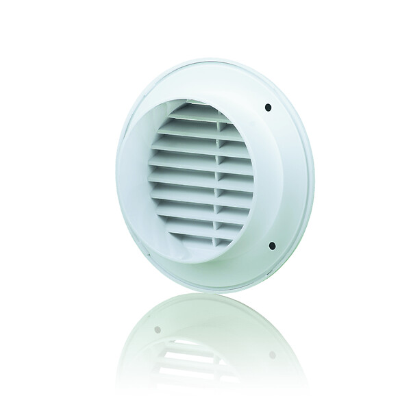 BLAUBERG - Grille aération ronde plastique blanc à ailettes inclinées DECOR avec moustiquaire - Diamètre (mm): 100 - large