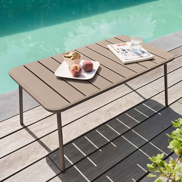 OVIALA - Table basse de jardin acier taupe 90 x 50 cm - Palavas - large