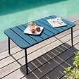 OVIALA - Table basse de jardin acier bleu pacific - Palavas - vignette