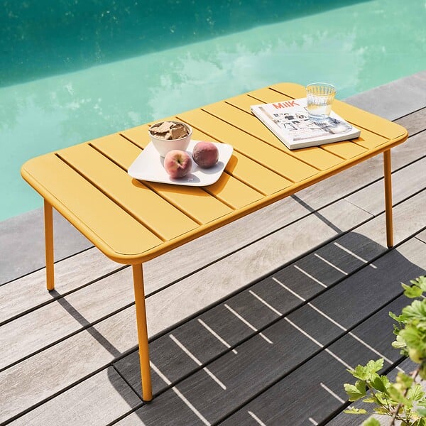OVIALA - Table basse de jardin acier jaune 90 x 50 cm - Palavas - large