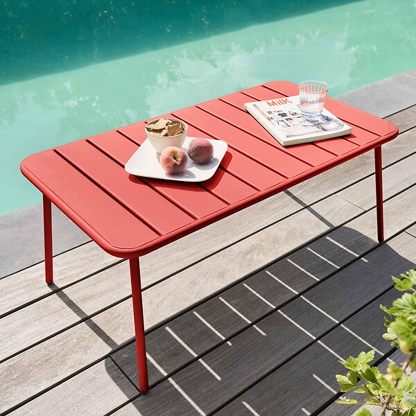 OVIALA - Table basse de jardin acier rouge 90 x 50 cm - Palavas - large