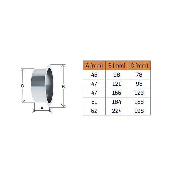 ANJOS - Manchette métallique standard pour bouche VMC AUREA BOREA BIR - Diamètre (mm): 80 - large