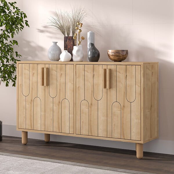 CONCEPT USINE - Buffet 4 portes aspect bois design graphique120x73cm VINCI - large