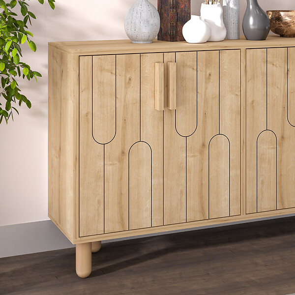 CONCEPT USINE - Buffet 4 portes aspect bois design graphique120x73cm VINCI - large