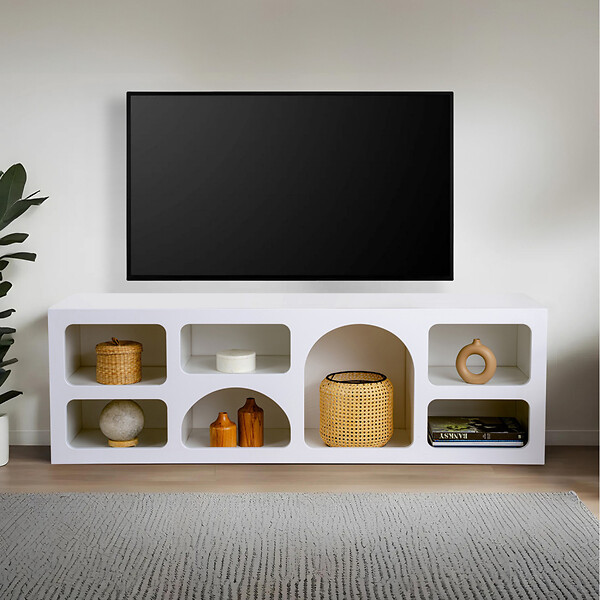 CONCEPT USINE - Buffet bas 7 niches design organique blanc 160x50cm FERLIS - large